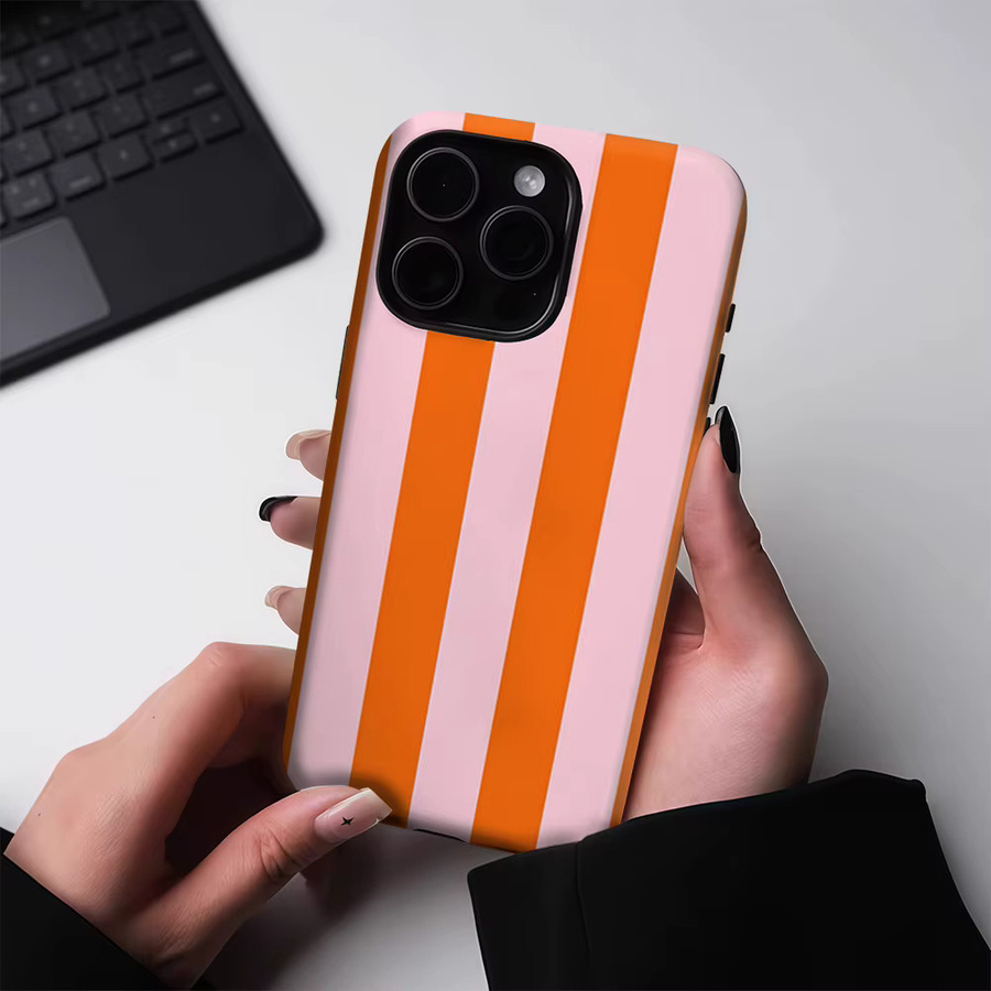 Potdemiel Handyhülle mit Orange- und Rouge-Streifen für iPhone 17 16 15 14 13 Pro Max Plus, robuste doppelschichtige Hülle mit Magnetfunktion - Bild 2