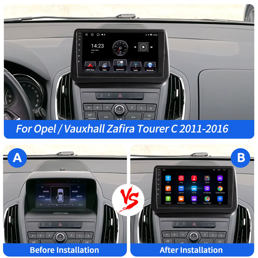 ESSGOO Android Autoradio mit 9 Zoll IPS Touchscreen für Opel/Vauxhall Zafira Tourer C 2011-2016, GPS, Android Auto, Apple CarPlay, WiFi, Bluetooth, USB und Spiegellink in Schwarz - Bild 2