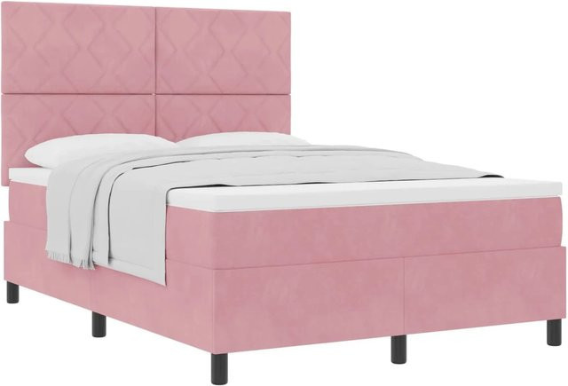 vidaXL Boxspringbett mit Matratze und Kopfteil in Rosa, Samt, B/T/H: 160 x 200 x 280 cm - Bild 1