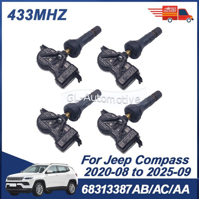 GANGLE TPMS Reifendrucksensor 433MHz für Jeep Compass 2020-2025, Grand Cherokee und Renegade, Farbe: Schwarz, Ersatzteil 68313387AB 68313387AA 68313387AC - Bild 1
