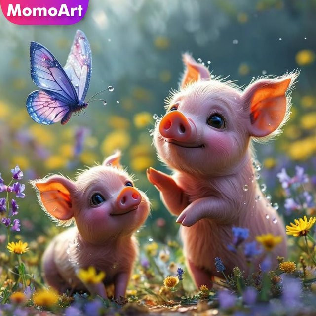 Momoart Diamantmalerei DIY Set Schwein und Schmetterling Motiv in Multicolour mit Acryl-Elementen, B/B/H: 20 x 20 x 20 cm - Bild 1