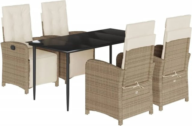 vidaXL 5-teilige Garten-Essgruppe aus Poly-Rattan mit Kissen in Beige und Cremeweiß - Bild 1