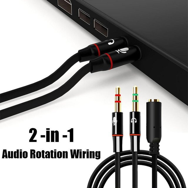 2-in-1 Audio Adapter Kabel für Kopfhörer und Mikrofon mit 3,5 mm Jack in Schwarz - Bild 1