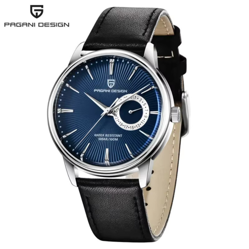 PAGANI DESIGN Armbanduhr, Quarz, Edelstahl, Leder, Weiß, Herren - Bild 6
