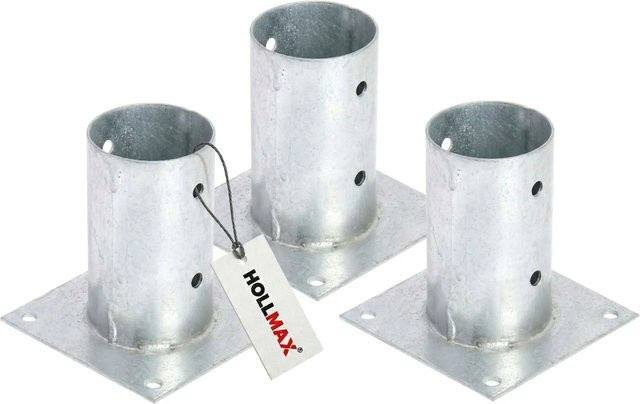 HOLLMAX Pfostenträger Aufschraubhülse für Rundholzpfosten, 3 Stück, Verzinkt, Silber, 80 mm - Bild 1