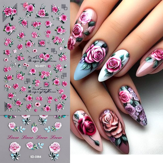 MAFANAILS Nagelaufkleber, rote Rose, 5D geprägt, glänzend, Damen - Bild 1