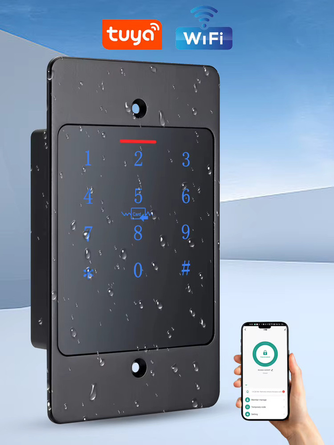 Asia-Teco WiFi Tuya Smart Türschloss mit Tastatur, RFID und biometrischer Zugangskontrolle, wasserdichtes Metall-Tastenfeld in Schwarz, verdeckt montiert - Bild 7