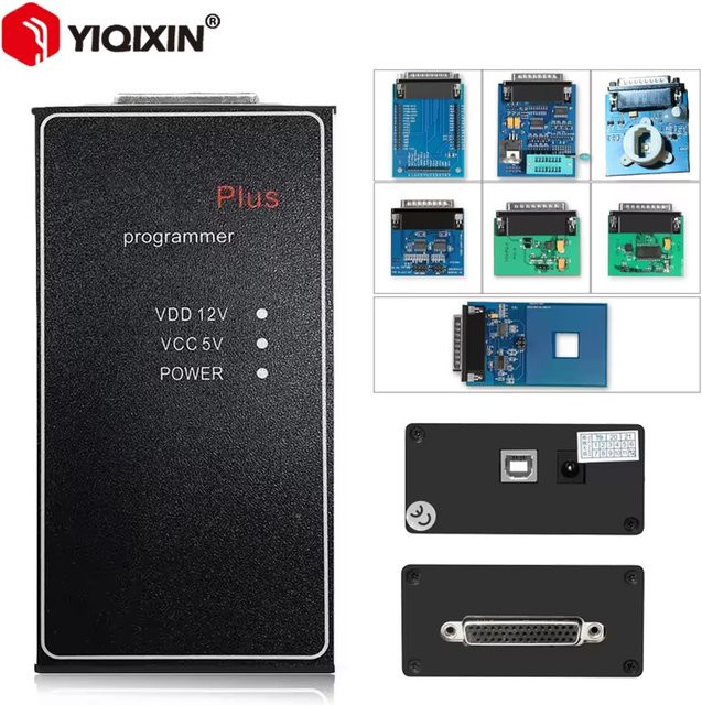 YIQIXIN IPROG+ PLUS 3-in-1 ECU Schlüsselprogrammierer in Schwarz für Eeprom IMMO KM, Radio-Airbag-Reset und Armaturenbrett mit vollständigem Adapter - Bild 1