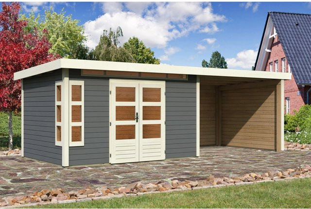 Karibu Holz-Gartenhaus Kastberg mit Flachdach in Terragrau, B/T: 360 x 240 cm, lackiert - Bild 1