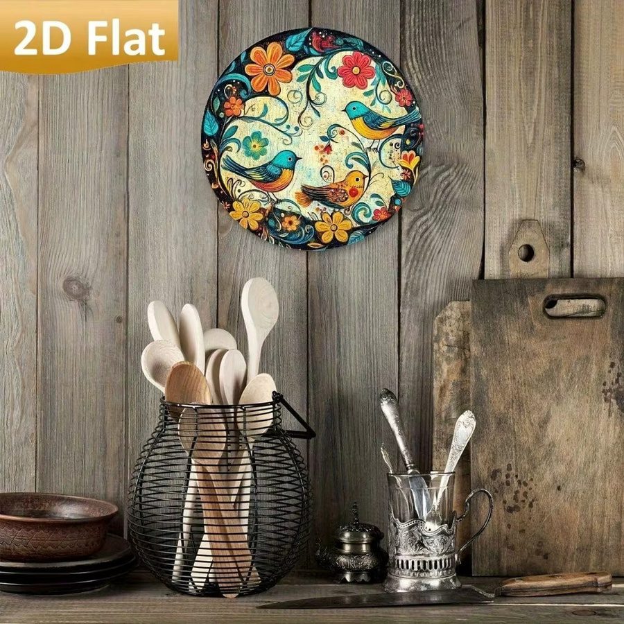 BNTINC Vintage Wandkunstschild aus Metall mit Blumen und Vögeln, quadratisches Blechdekor in Mehrfarbig, Breite: 20,3 cm, Höhe: 20,3 cm, Tiefe: 20,3 cm - Bild 2