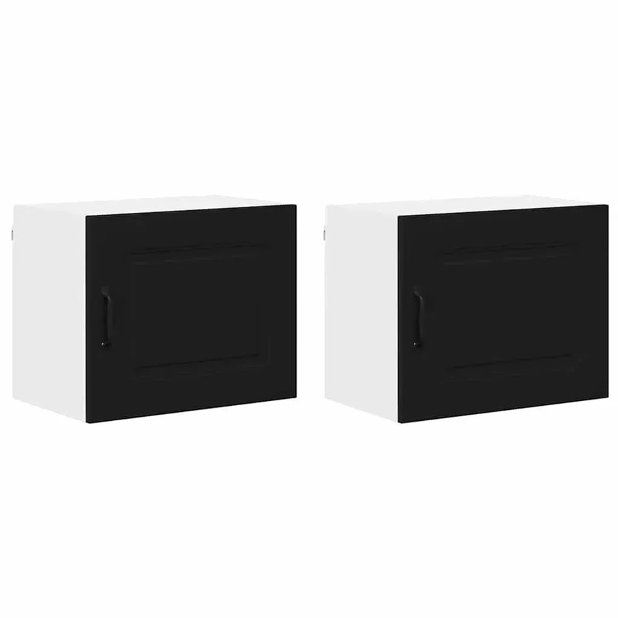 vidaXL Küchenwandschrank 2er-Set Schwarz Matt, Wandmontage mit Scharniertüren, B/T/H: 50 x 31 x 40 cm - Bild 2
