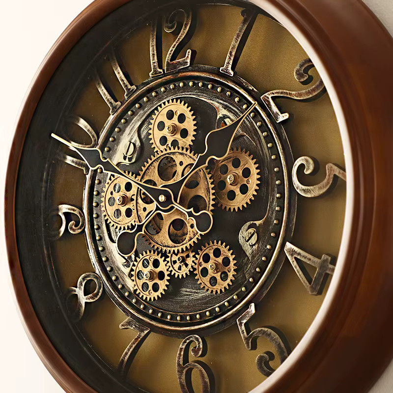 Oeny Moderne Wanduhr aus Massivholz in Braun mit Kreativem Zahnrad-Design und Abstraktem Kunst-Stil - Bild 4