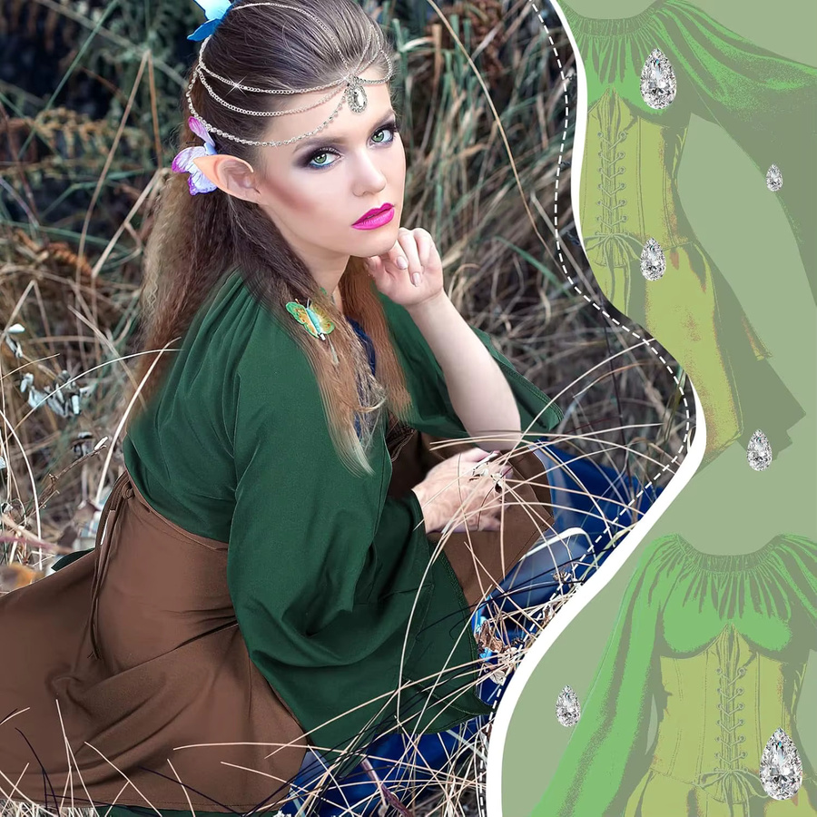 Eurzom Feenkostüm-Set, 5-teiliges Set, Fantasy, Grün, Textil - Bild 3