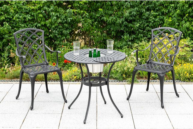 Merxx Gartenmöbelset Rhodos 3-teilig aus Aluminium in Grau/Graphit mit rundem Tisch - Bild 2
