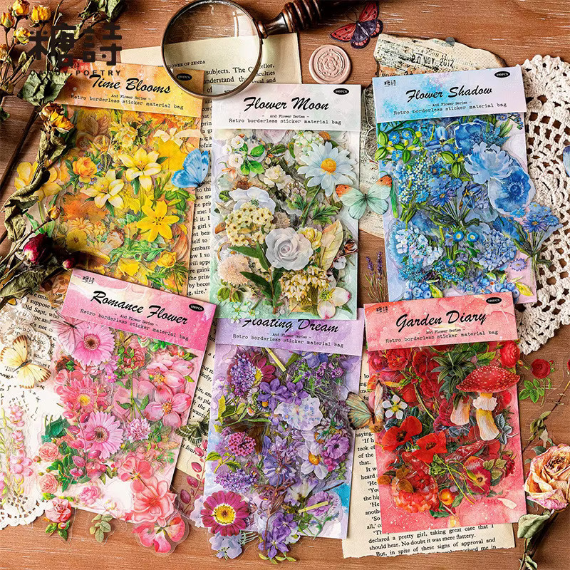 100 Blatt Buntes Blumen-Aufkleber-Set mit Pflanzenmotiven für Tagebuch, Karten und DIY-Bastelarbeiten in Multicolor - Bild 2