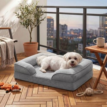 FEANDREA Orthopädisches Hundebett mit abnehmbarem Bezug und erhöhten Rändern, Grau, Größe M - Bild 2