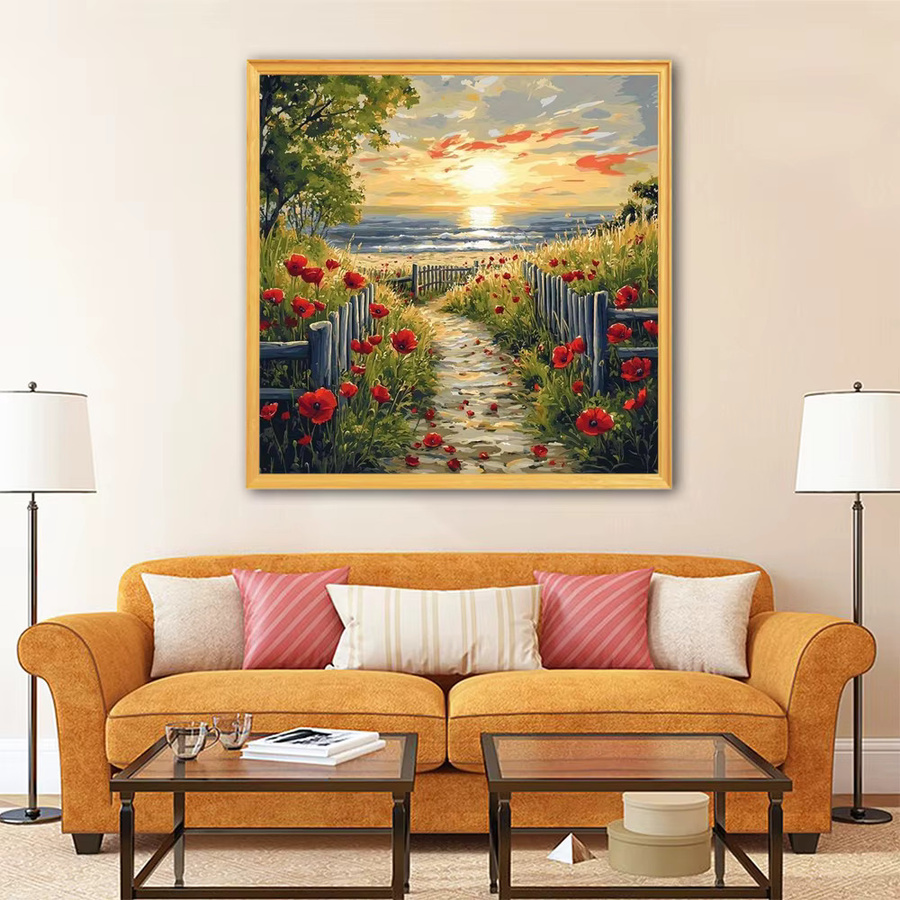 EverShine DIY 5D Diamantmalerei Mohnblumen-Mosaik mit Sonnenuntergangs- und Meereslandschaft, Mehrfarbig, B/H: 20 x 20 cm - Bild 2