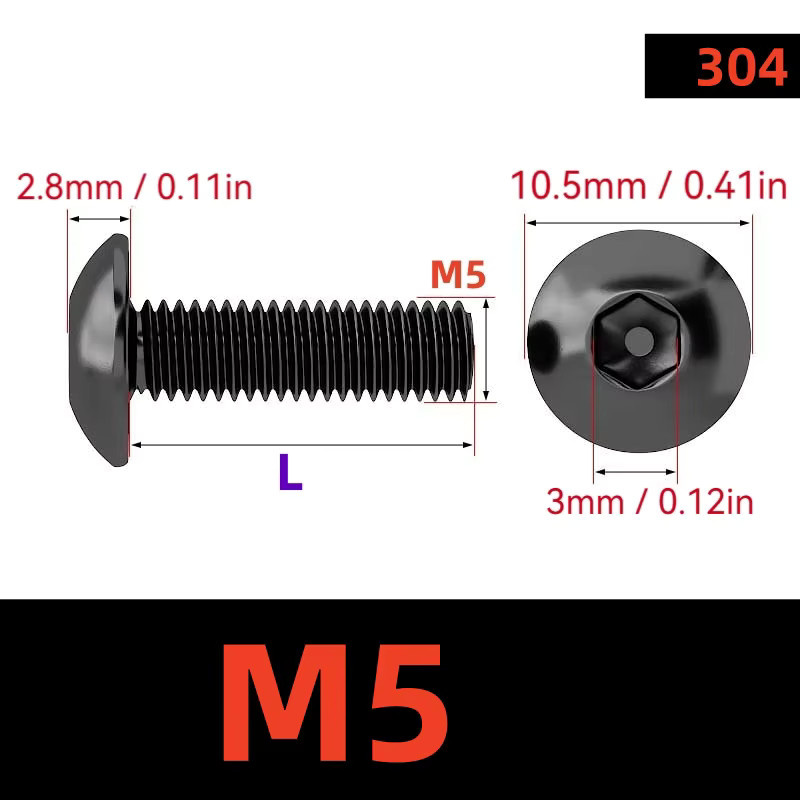 Schwarze Flachkopfschraube aus Edelstahl SS 304 mit Innensechskant für Motorrad, Roller und ATV - Bild 3