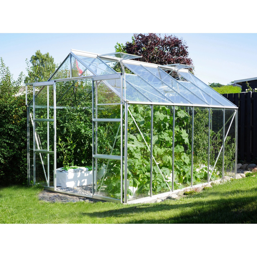 Vitavia Gewächshaus Uranus 9900 mit Fundament und Regenrinnen aus eloxiertem Aluminium in Silber und Sicherheitsglas mit Satteldach, 9,9 m² - Bild 2