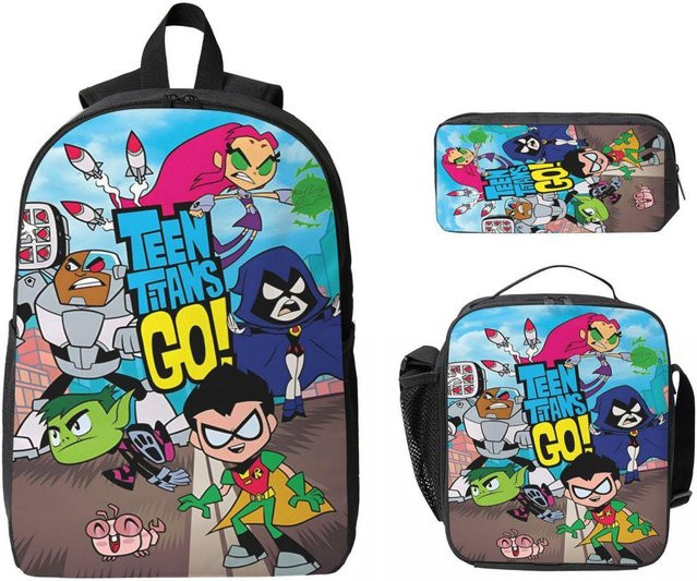 3-teiliges Teens Titans Go Beast Boy Schulset von Fancy Style Studio mit Rucksack, Federmäppchen und Brotdose in Multicolour - Bild 1
