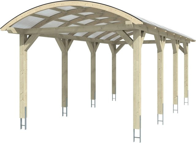 Skan Holz Carport Franken Bogendach aus Fichte Leimholz in Nussbaum Braun mit Doppelstegplatten B/T: 376 x 755 cm, Höhe: 293 cm - Bild 1