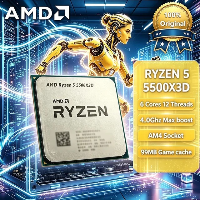 AMD Ryzen 5 5500X3D Prozessor mit 6 Kernen und 12 Threads, 3,0 GHz, 96 MB L3-Cache, Sockel AM4 - Bild 1