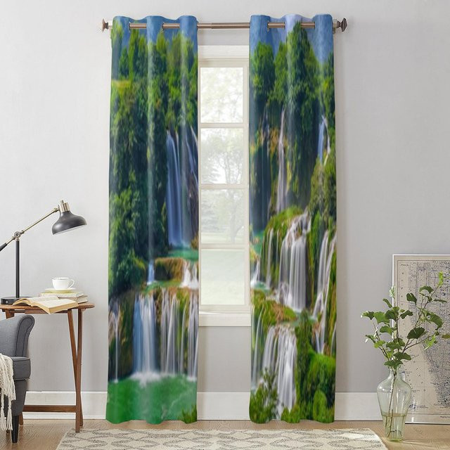 Super Six Wasserfall Landschaft Vorhang mit Grafik-Design, semi-transparent, Farbe: Schwarz/Mehrfarbig, B: 135 cm, H: 60 cm - Bild 1