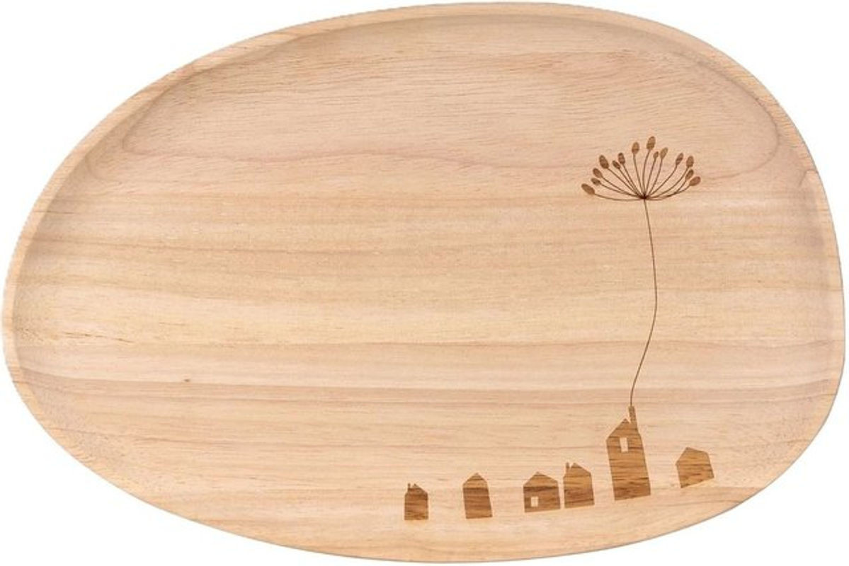 räder Tablett Kleine Stadt in Beige aus Porzellan und Holz oval - Bild 1