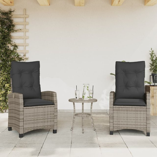vidaXL Gartensessel Set aus 2 Stück in Grau mit Kissen aus Poly Rattan und pulverbeschichtetem Stahlrahmen - Bild 3