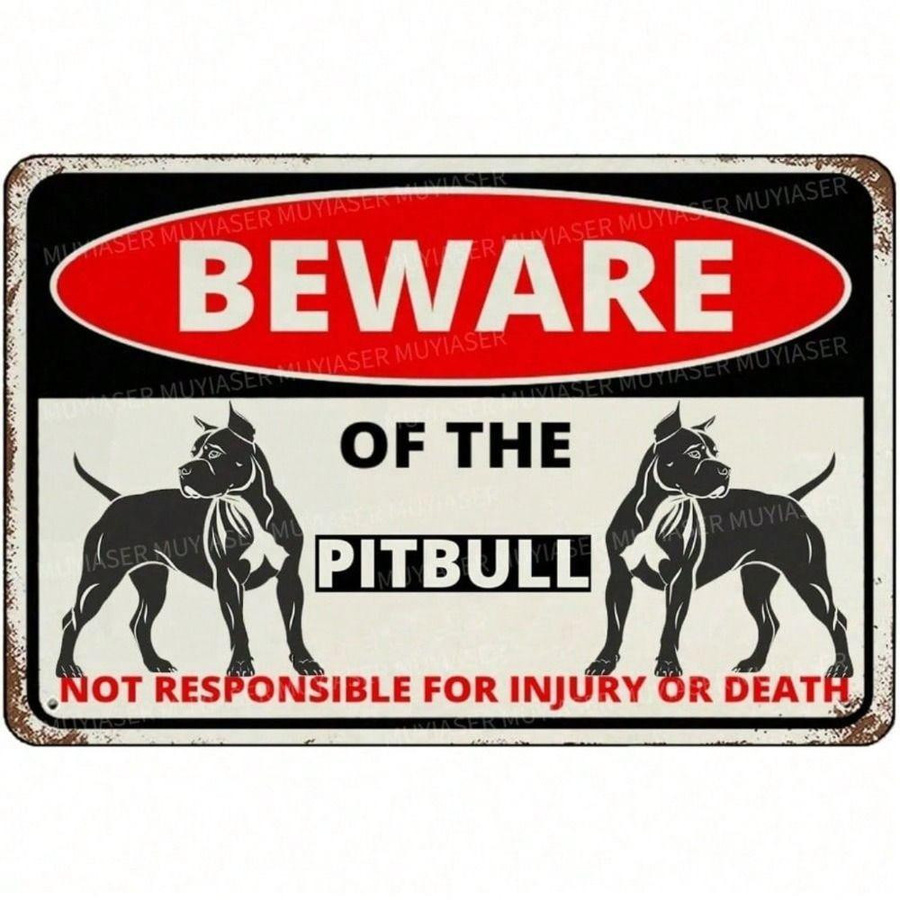 Metallposter CIFkauf Warnschild Pitbull im Dienst als Wandkunst und Schutzdekoration im amerikanischen Stil - Bild 4