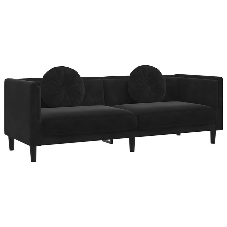 vidaXL 3-Sitzer Sofa aus Samt mit Kissen in Schwarz, Modernes Design für dein Wohnzimmer, B/T/H: 193,5 x 77,0 x 70,0 cm - Bild 2