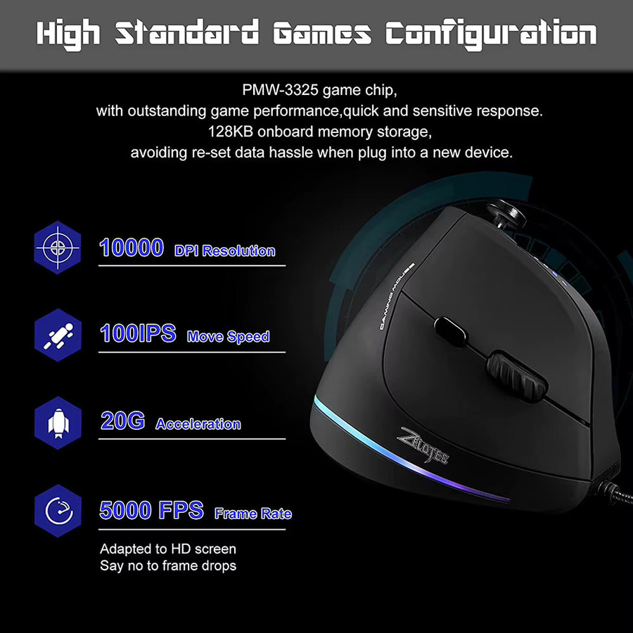 Jomaa Ergonomische Gaming-Maus mit RGB-Beleuchtung, kabelgebunden und programmierbar, Schwarz - Bild 2