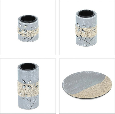 Relaxdays Teelichthalter Set mit Dekoschale aus MDF in Stein-Optik, Farben: Grau, Beige und Schwarz, B: 22 cm, H: 13,5 cm