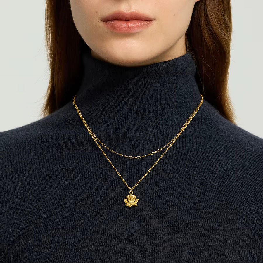 Halskette mit Anhänger, Edelstahl, Gold, Lotusförmiges Design, Unisex - Bild 2
