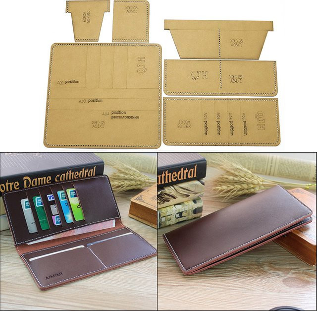 QJH Kraftpapier Vorlage für DIY Leder Brieftasche in Braun zur Herstellung von Mode Geldbörsen Design Muster Zeichnung und Schablone - Bild 1