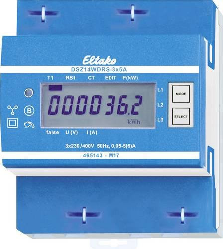 Eltako Drehstromzähler DSZ14WDRS-3x5A Digital mit Wandleranschluss, Farbe: Blau, 5 A, MID-konform - Bild 1
