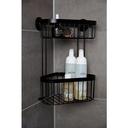Wenko Eckregal Classic Plus Schwarz aus Stahl, 2 Etagen, Wandmontage, B/T/H: 23,5 x 33 x 18,5 cm - Bild 3