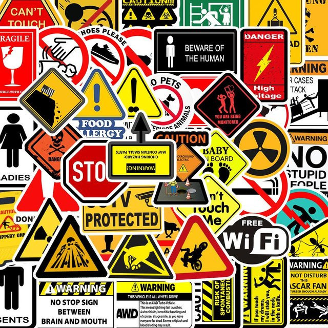 50 Stück Warnaufkleber Gefahr Verboten Sticker Set in Multicolour für Skateboard, Laptop und Motorrad - Bild 1