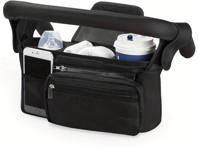 SZwatch Universelle Kinderwagentasche aus Textil mit isoliertem Getränkehalter und abnehmbarer Handytasche in Schwarz, B/H/T: 33 x 16 x 10 cm - Bild 1