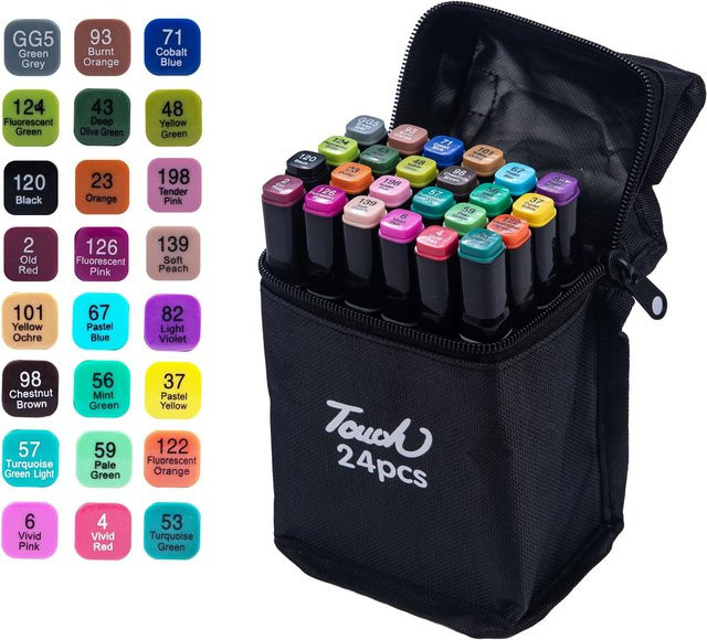 Bestbags Doppelköpfiges Zeichenmarkerset mit weichem Pinselstift für Comic und Skizzen in Schwarz und Multicolour - Bild 1