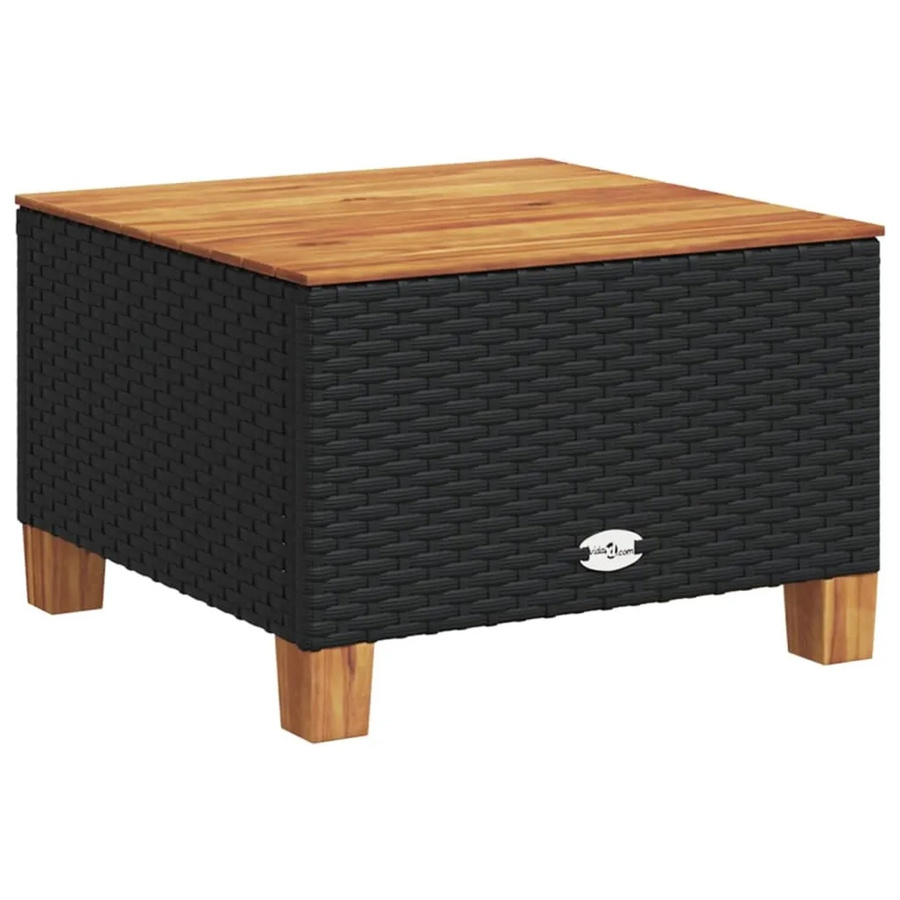 vidaXL Gartentisch aus Poly-Rattan und Akazienholz in Schwarz und Braun, B/T/H: 55 x 55 x 36 cm - Bild 2