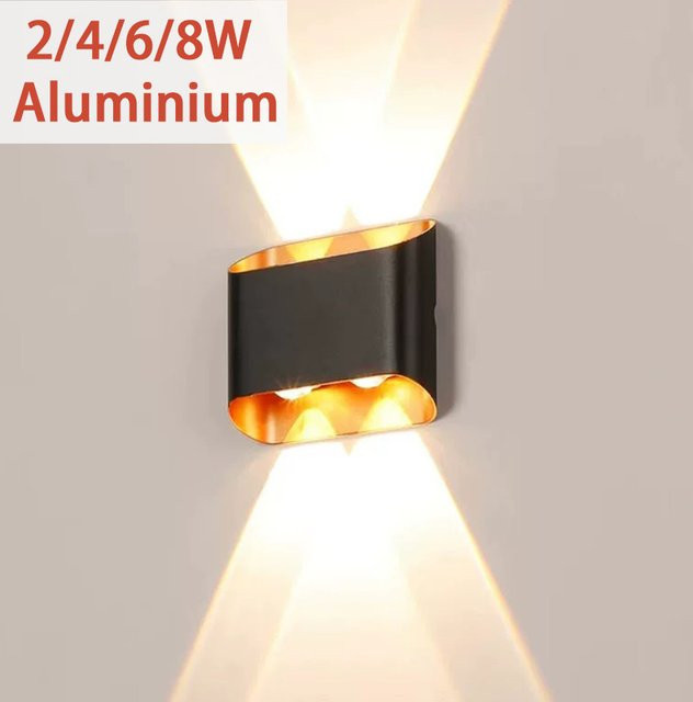 Moderne LED-Wandleuchte aus Aluminium in Schwarz mit Up-Down-Lichteffekt, IP55 wasserdicht, warmweißes Licht für Garten, Flur, Wohnzimmer und Schlafzimmer - Bild 1
