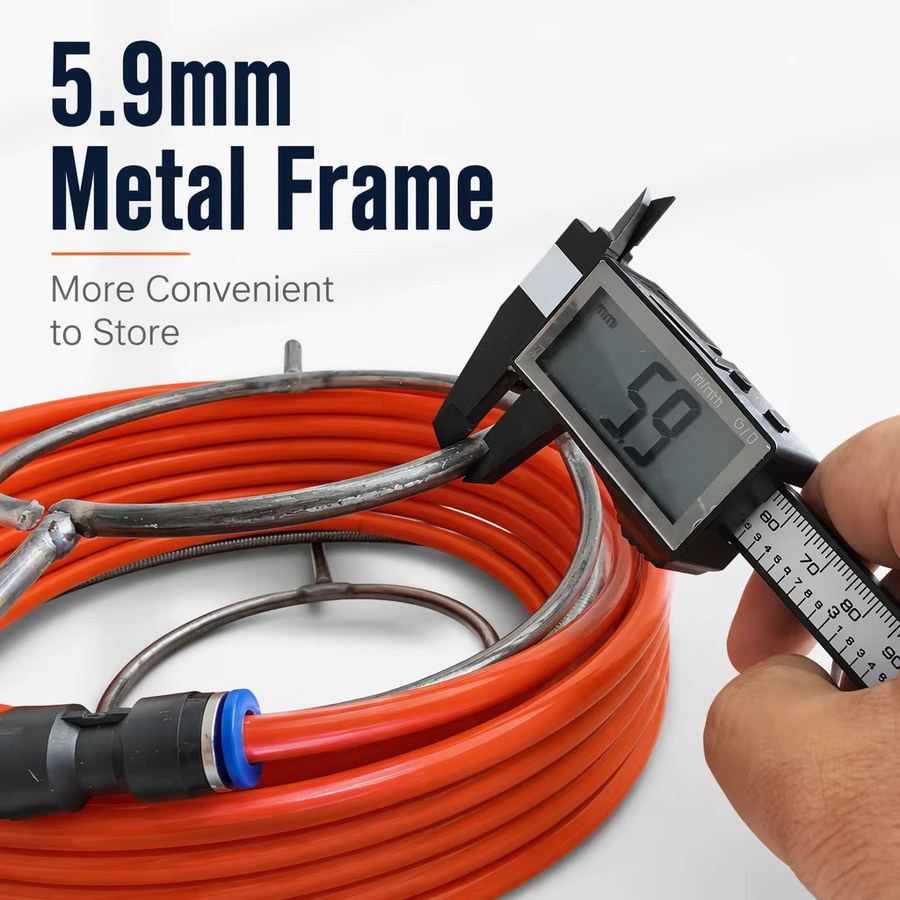 Rohrreinigungsspirale aus 65Mn Stahl mit Metall-Aufbewahrungsrahmen und 3 Adaptern, Orange, 10-20m, Durchmesser: 6mm - Bild 3