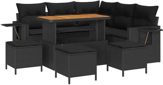 vidaXL Garten-Sofa-Set 9-teilig aus Poly-Rattan und Akazienholz in Schwarz - Bild 1