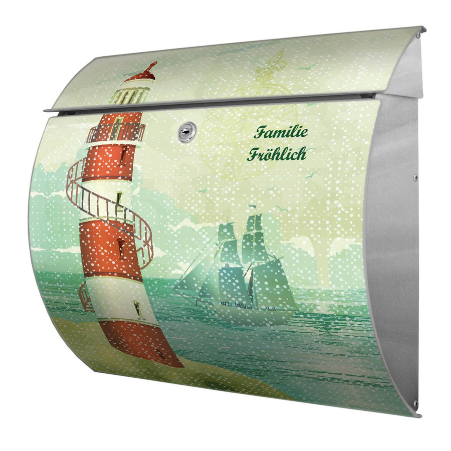 Wandbriefkasten Toscana von Burg-Wächter mit Leuchtturm-Motiv aus Edelstahl, Mehrfarbig, B/H/T: 38 x 33 x 11 cm - Bild 1