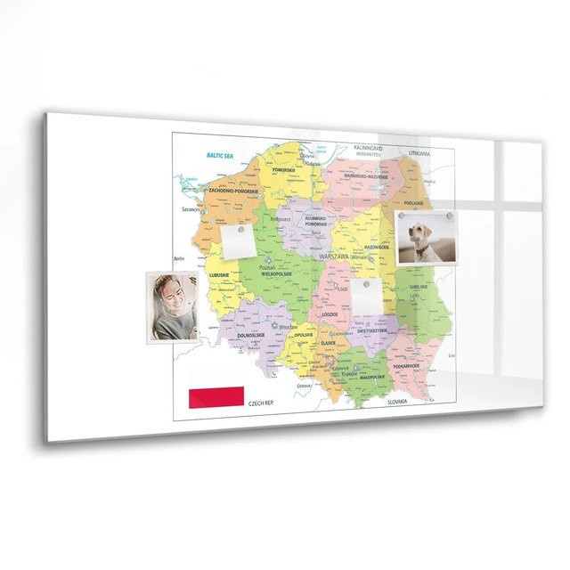Tulup Magnettafel aus Glas mit Karte von Polen, beschreibbar, schwarz und mehrfarbig, B/H: 120 x 60 cm - Bild 1