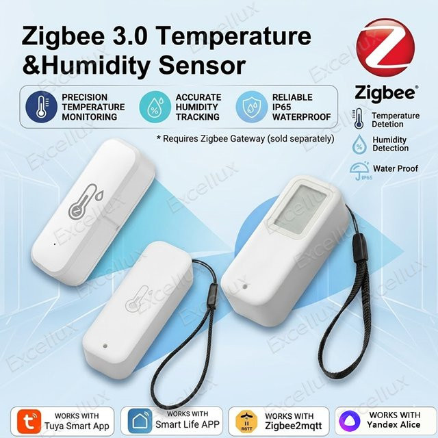 Tuya Zigbee Smart Temperatur- und Feuchtigkeitssensor für den Außenbereich, IP65 wasserdicht, Farbe: Weiß, kompatibel mit Alexa, Yandex Alice und Z2MQTT - Bild 1