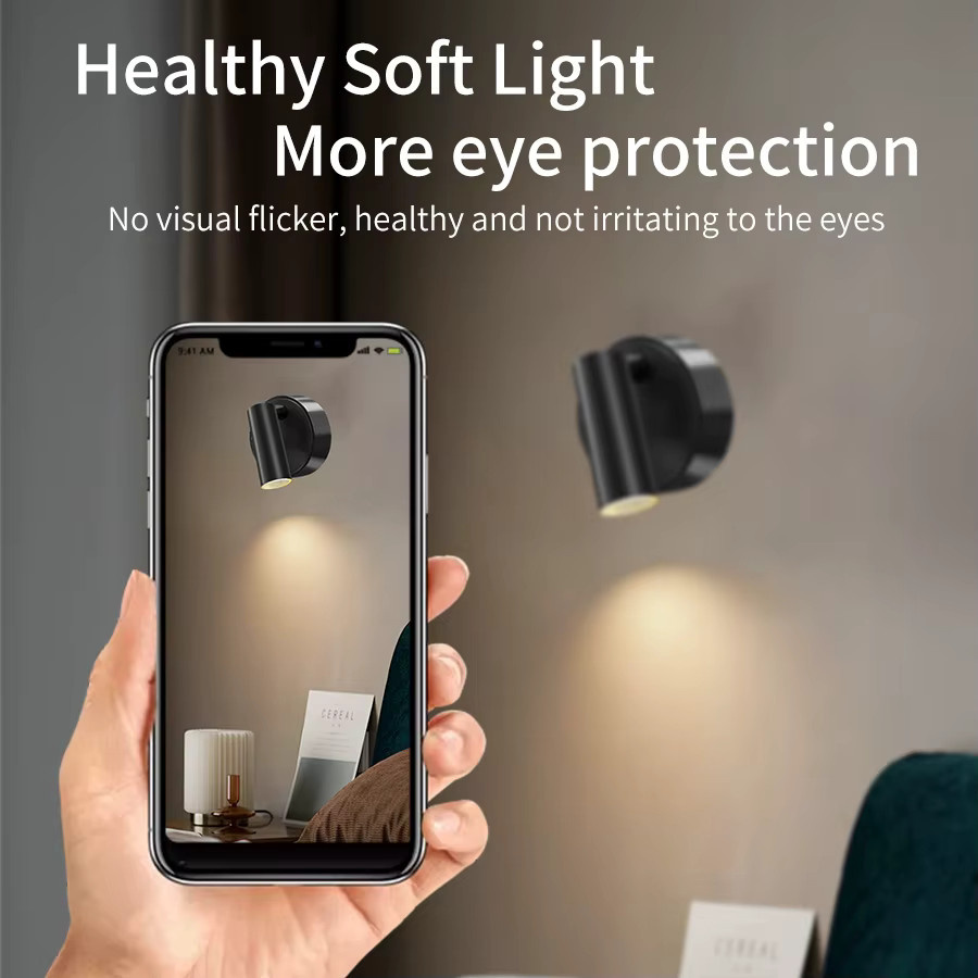 GGBEE LED-Wandleuchte Schwarz, magnetisch und berührungsempfindlich, dimmbar und wiederaufladbar, kabelloser Strahler für Schlafzimmer und Treppen - Bild 2
