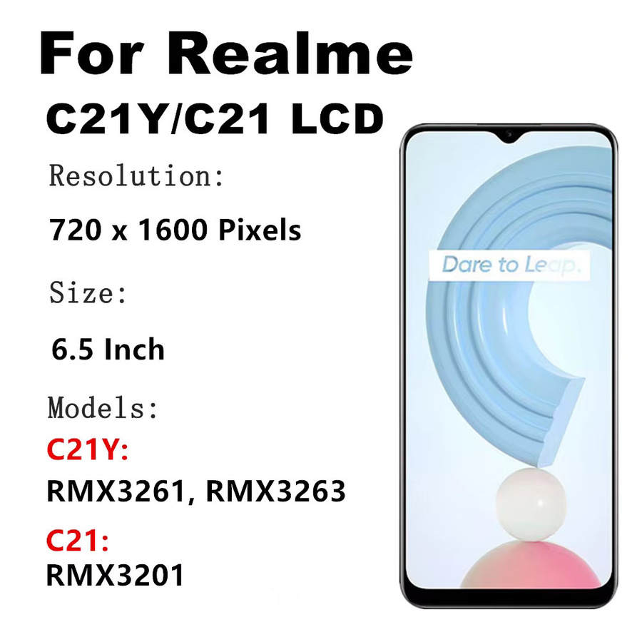 Realme C21 LCD Display mit Touchscreen Digitizer Montage in Schwarz, 6.5 Zoll Ersatzdisplay für Realme C21Y RMX3261 RMX3263 - Bild 2