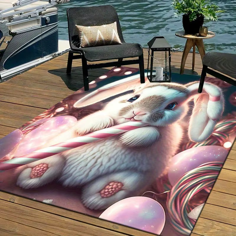 VIKAMA Dreamy Easter Bunny Candy Teppich, rutschfeste und verschleißfeste Bodenmatte mit Kinder-Motiv in Mehrfarbig für Wohnzimmer und Kinderzimmer - Bild 3